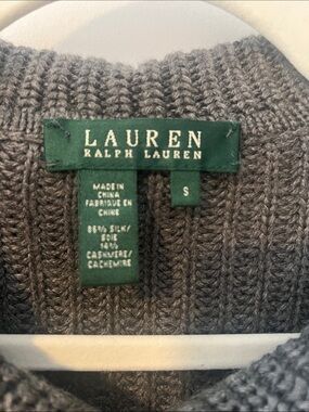 Lauren Ralph Lauren Charcoal Gray Ribbed Short-Sleeve Cardigan cropped
